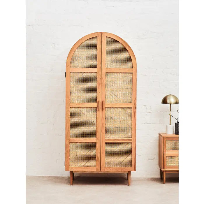 Lyon 2 Door Natural Rattan And Oak Cabinet