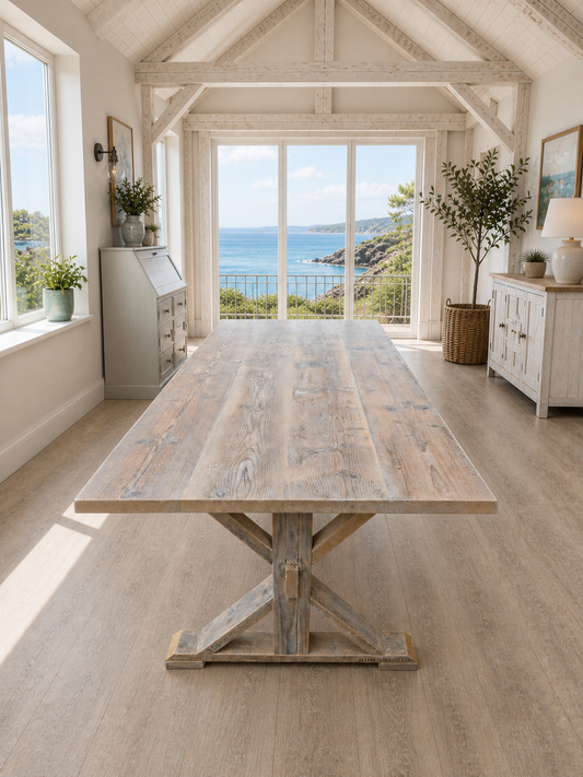 Whitewashed trestle table