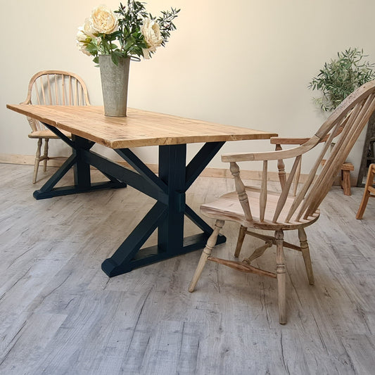 Cross Frame Trestle Table - Made from old salvaged reclaimed wood