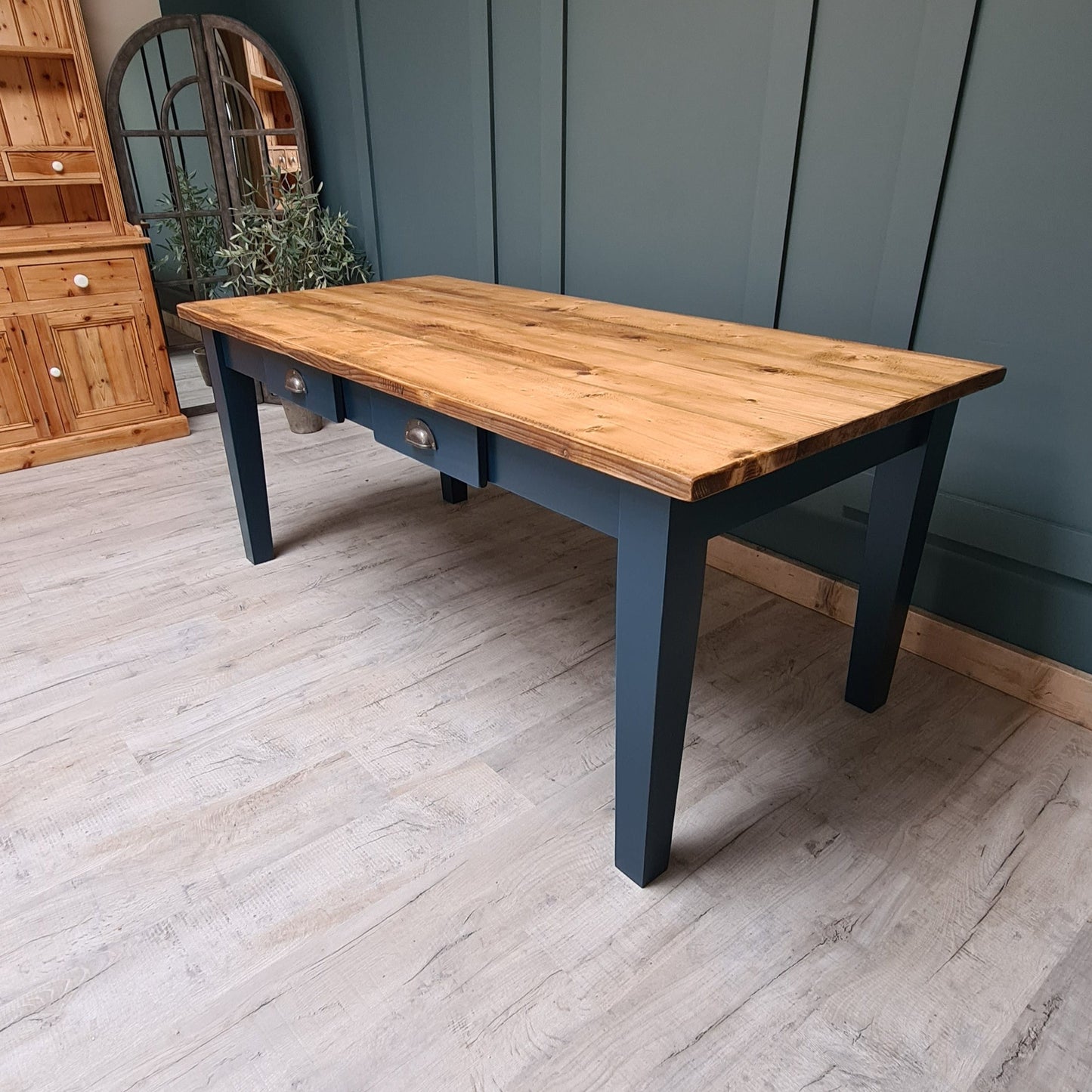 Rustic farmhouse table with tapered legs, bespoke and handmade