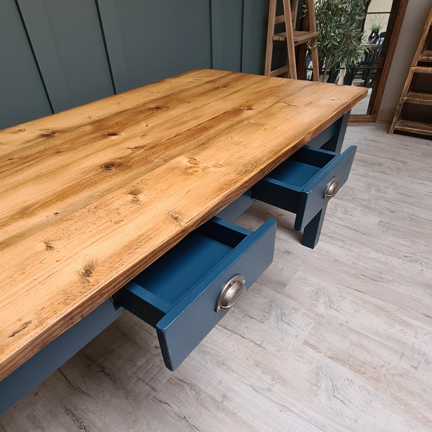 Farmhouse table with tapered legs (pictured with the dark oak finish)