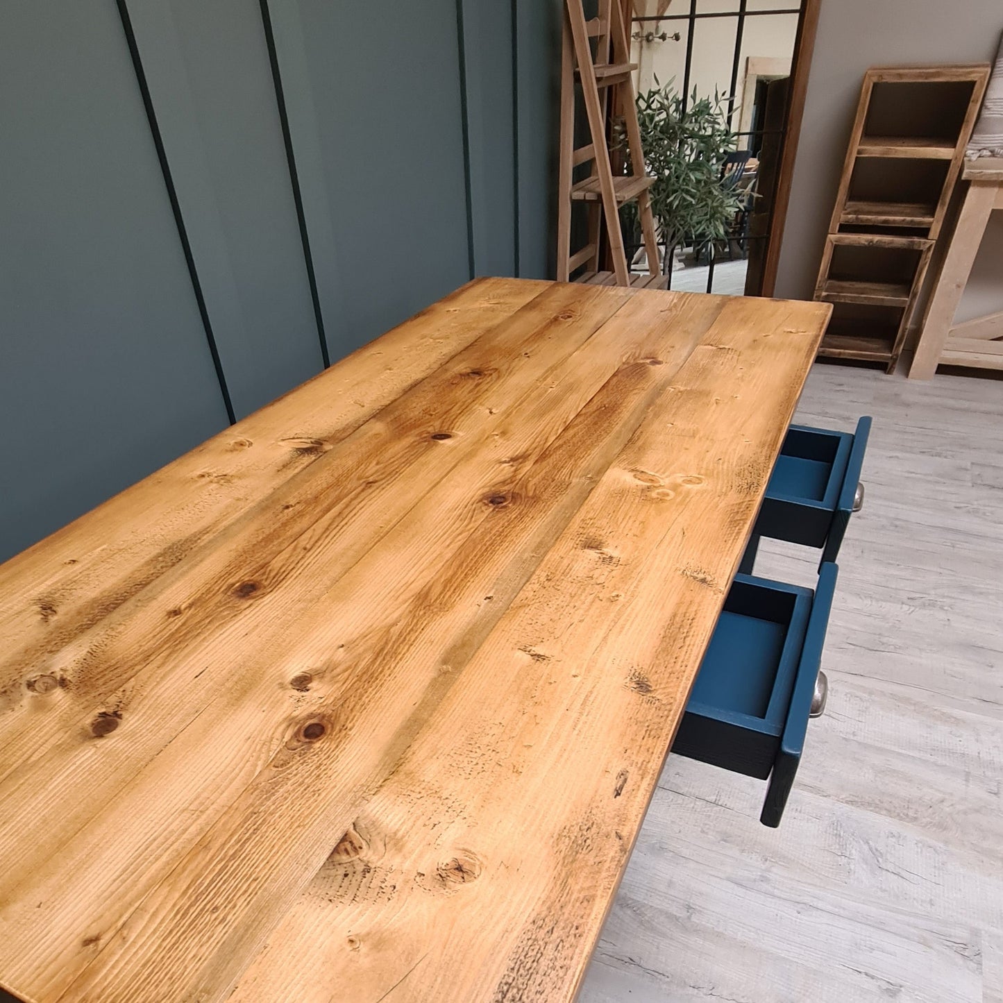 Farmhouse table with tapered legs (pictured with the dark oak finish)
