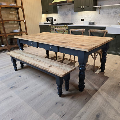 Rustic farmhouse table in colour Railings and  dark oak waxed top