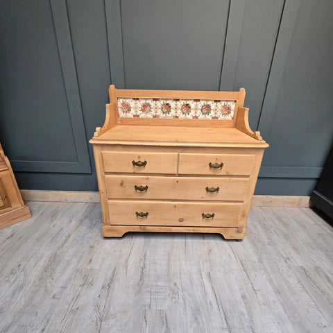 Antique pine chest with victorian tiles