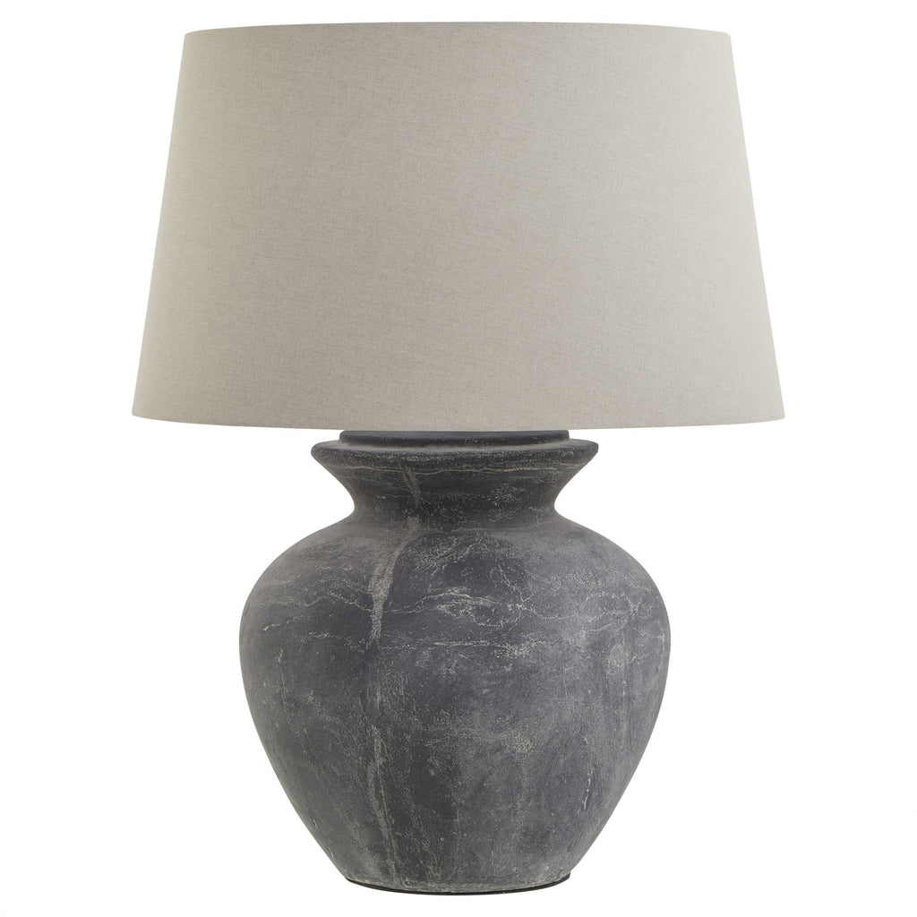Amalfi Grey Round Table Lamp With Linen Shade