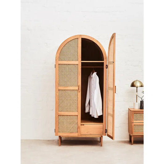 Lyon 2 Door Natural Rattan And Oak Cabinet