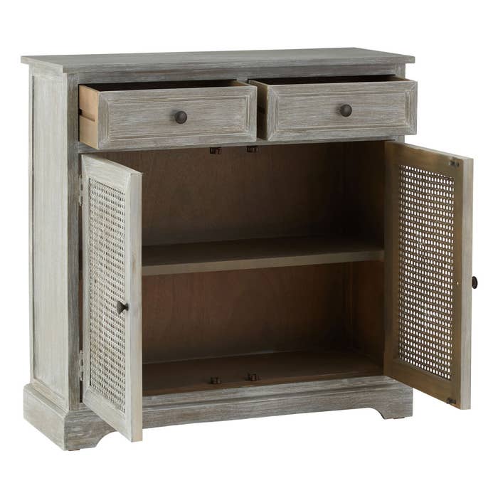Heritage Natural Wood Washed Finish Lattice Door Cabinet