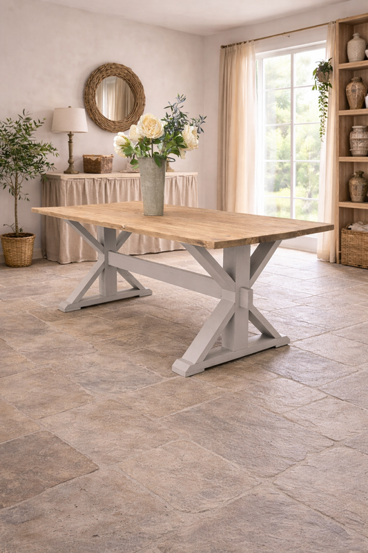 Farmhouse trestle table with white legs 