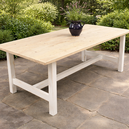 The 'Norfolk' Reclaimed Farmhouse Table with white distressed square legs painted in a colour of your choice