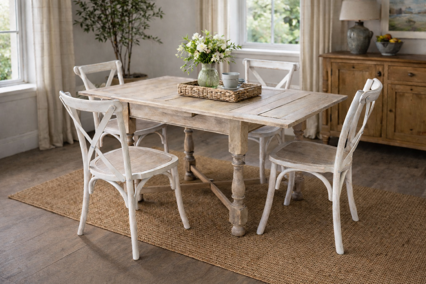 Whitewashed drop leaf oak extendable table 