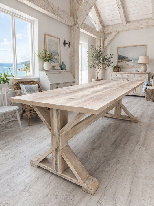 Whitewashed trestle table