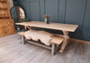 The 'Oxford' trestle table with natural rustic top and whitewashed base all made entirley from reclaimed wood