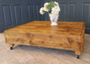 Large square industrial & vintage reclaimed coffee table with dark oak wax - Country Life Furniture - Quality Interiors