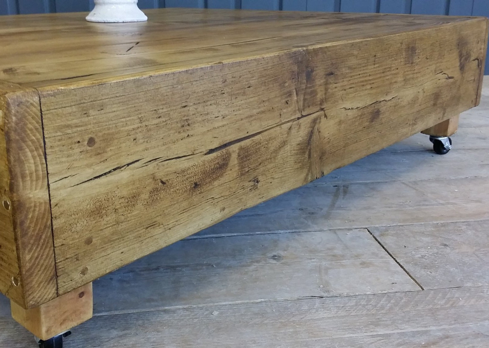 Large square industrial & vintage reclaimed coffee table with dark oak
