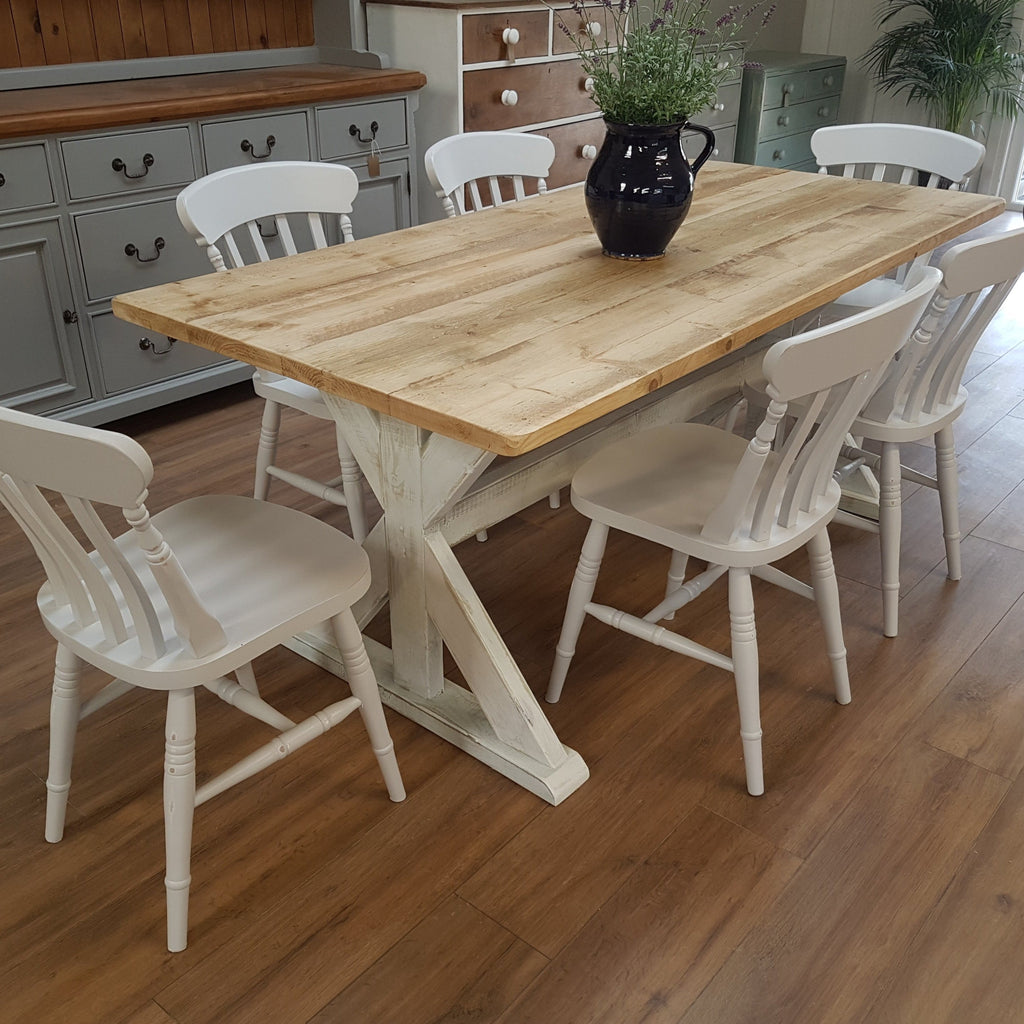Trestle Table  with distressed paintwork - Made from reclaimed wood - Any colour or size - Country Life Furniture - Quality Interiors