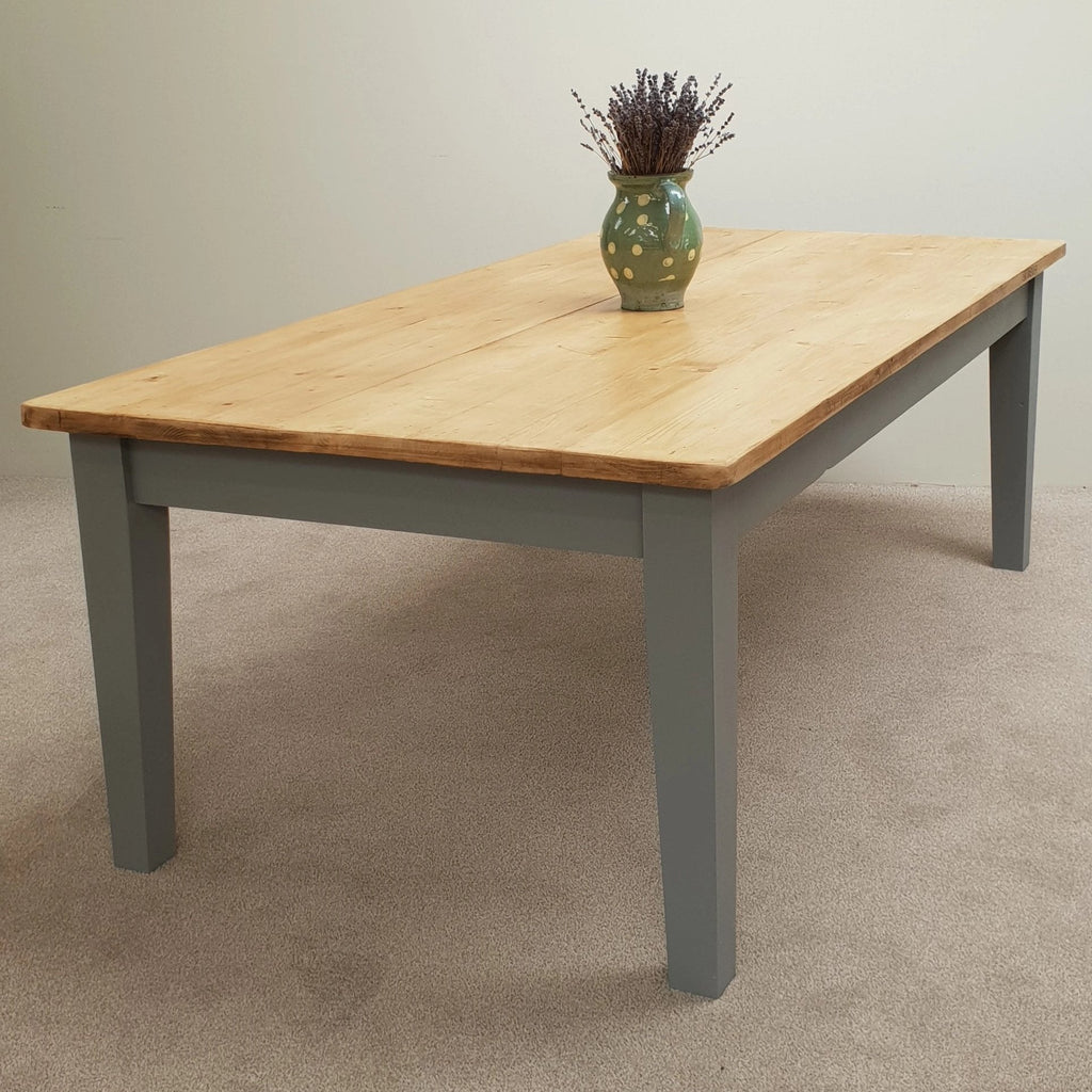 Reclaimed pine kitchen table with tapered legs painted in 'Manor House Grey'