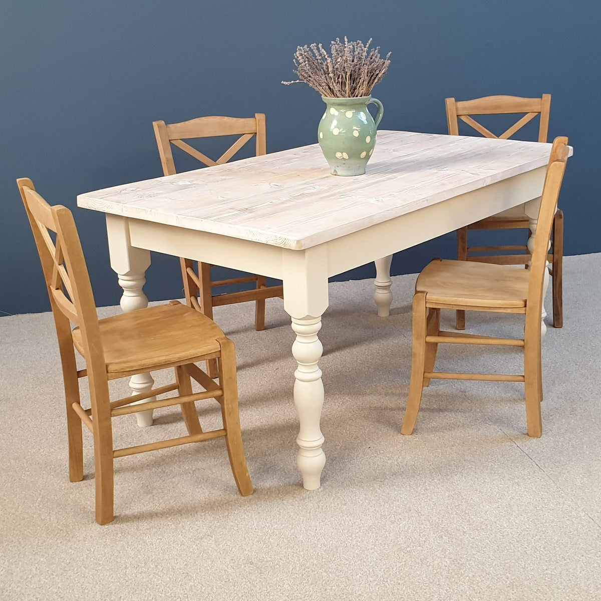 The 'White washed' Reclaimed Farmhouse Table, painted in a colour of y ...