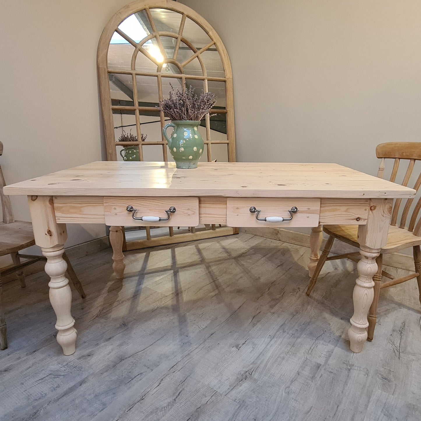 Clear waxed all over traditional farmhouse table - prices from £499
