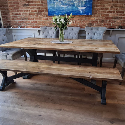 Cross Frame Trestle Table (pictured with the rustic pine finish)