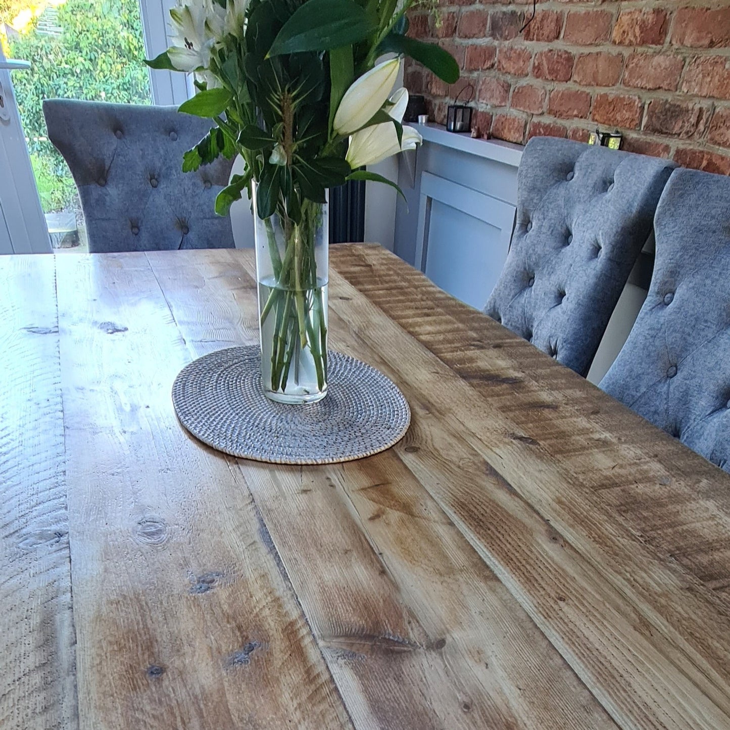 Cross Frame Trestle Table (pictured with the rustic pine finish)