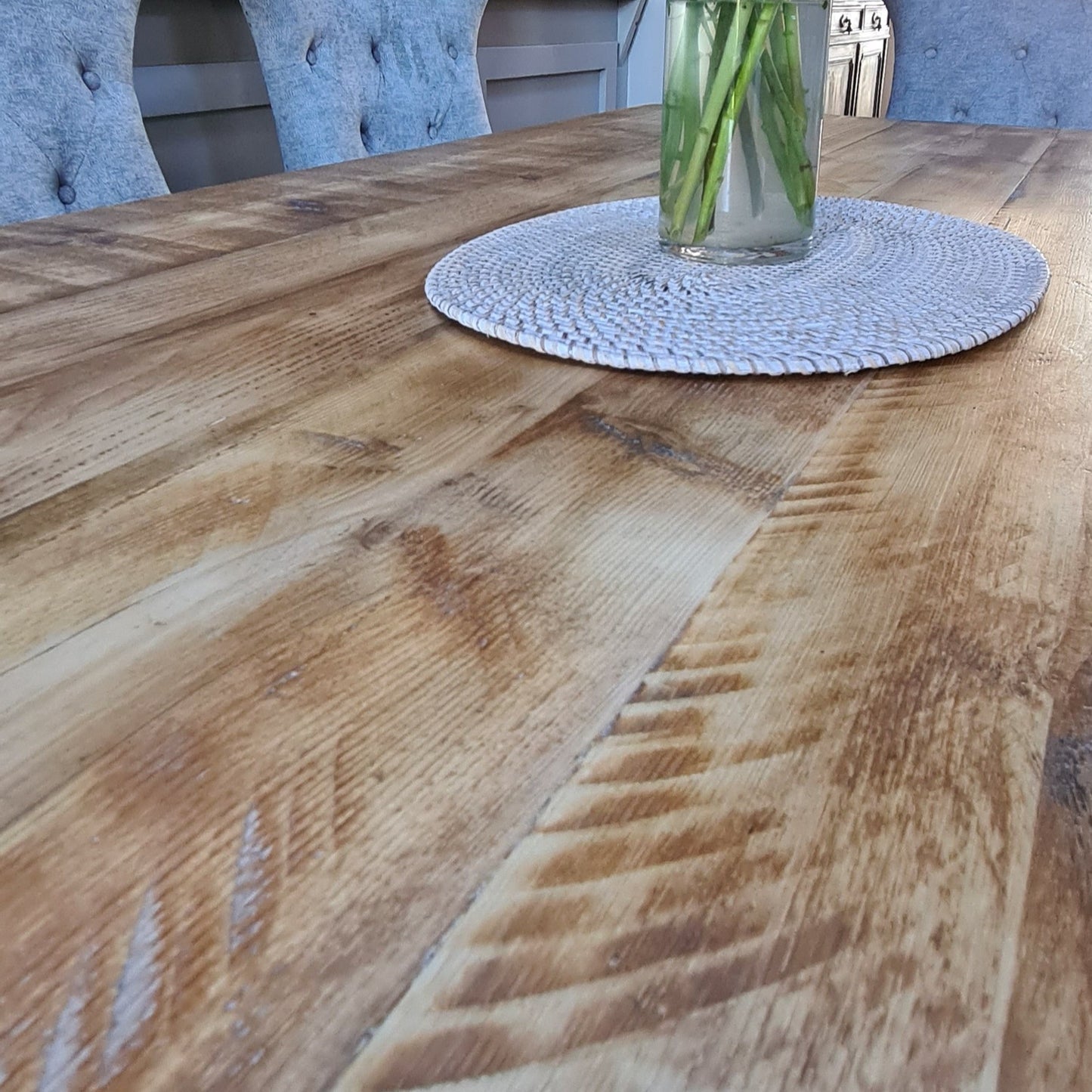 Cross Frame Trestle Table (pictured with the rustic pine finish)