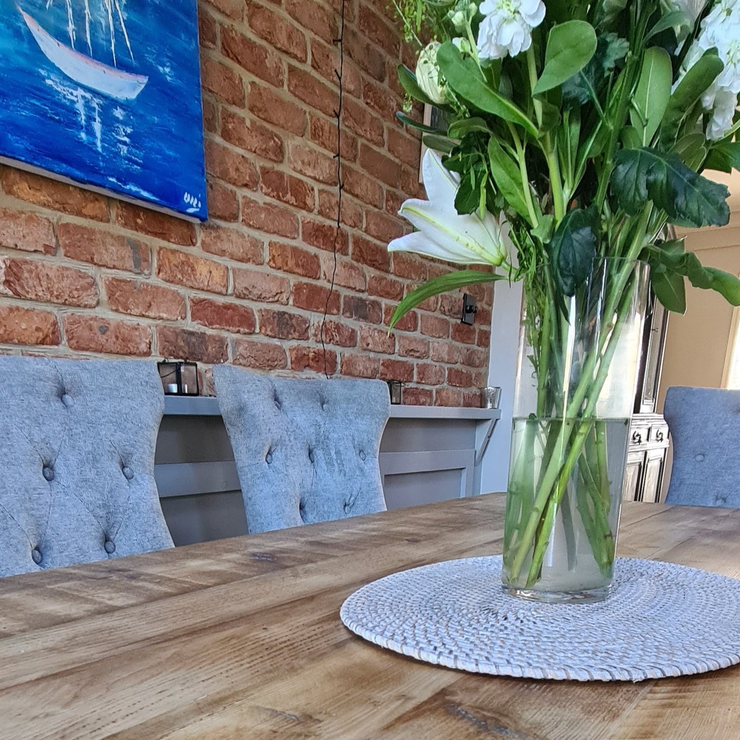 Cross Frame Trestle Table (pictured with the rustic pine finish)