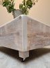 Whitewashed box shaped reclaimed coffee table