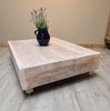 Large square whitewashed reclaimed coffee table