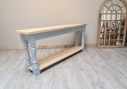 Rustic console table painted in Lulworth blue