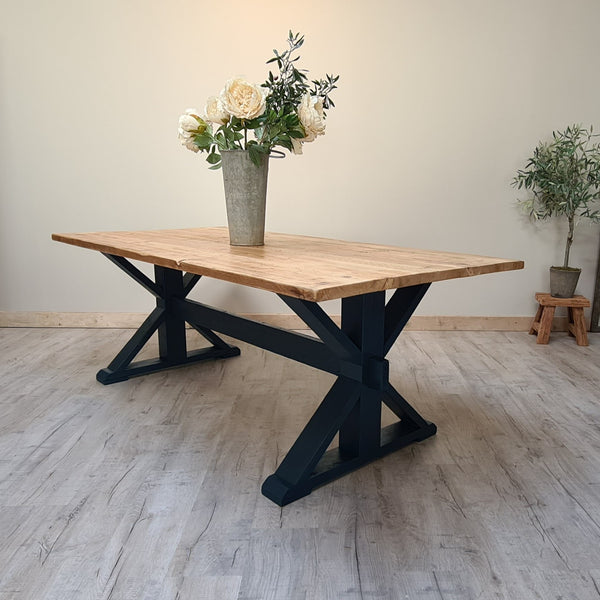 Cross Frame Trestle Table Indoor / Outdoor - Made from reclaimed wood - Any colour or size