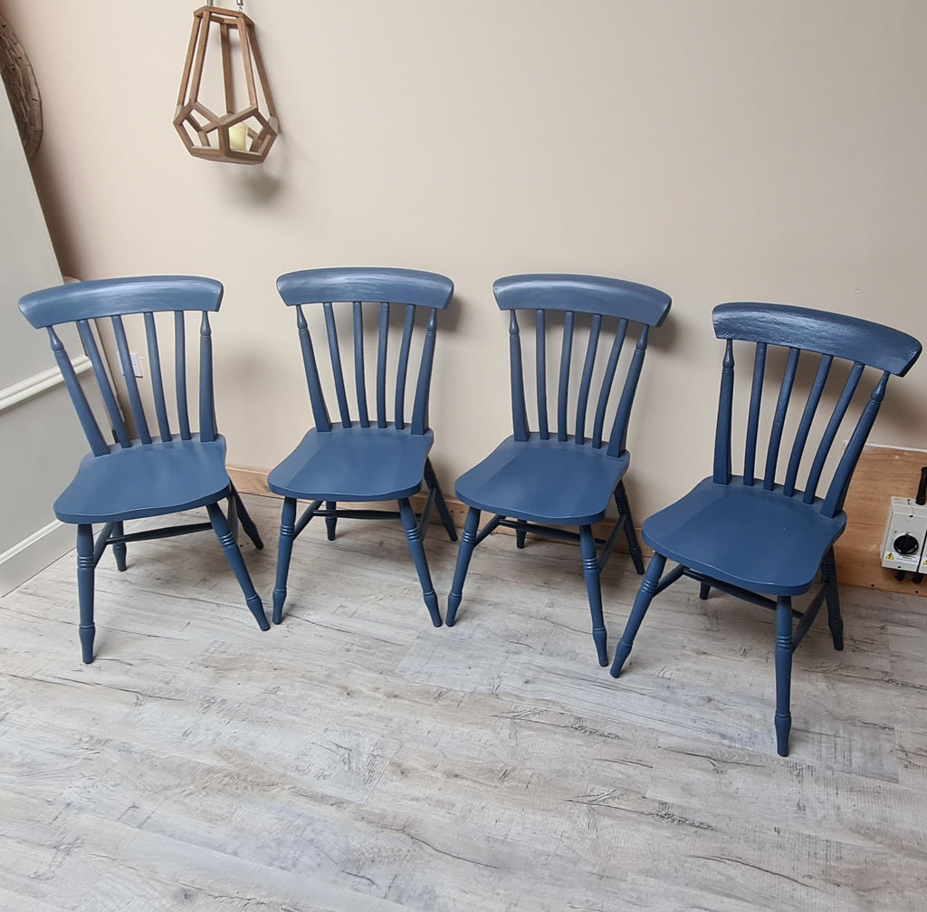 4 x Ex display vintage slatback chairs painted blue