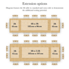 Diagrams to show additional seating potential with table extensions