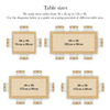 Diagrams to show seating potential of different rectangular table sizes