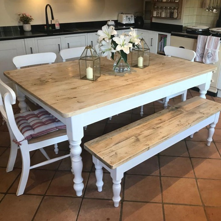 Traditional farmhouse table made from rustic timber