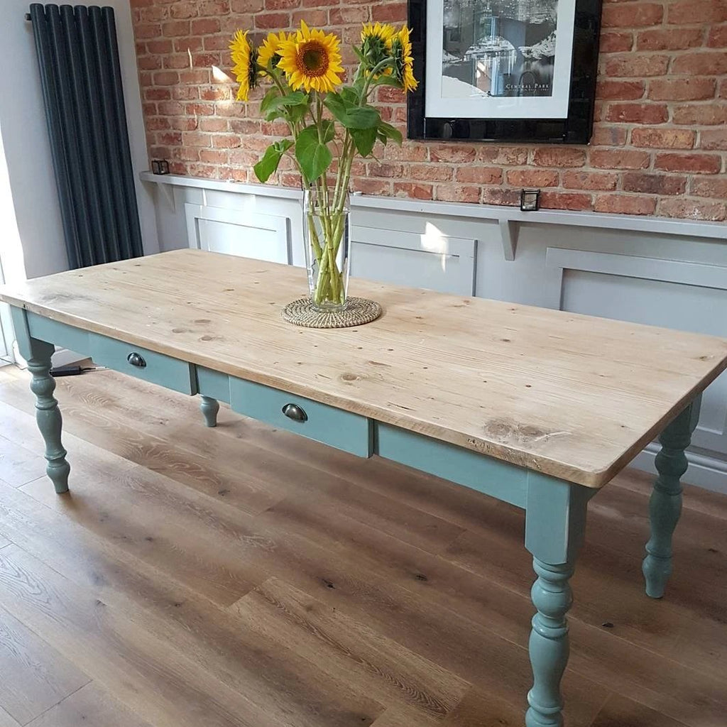 vintage scrub top table made from reclaimed pine