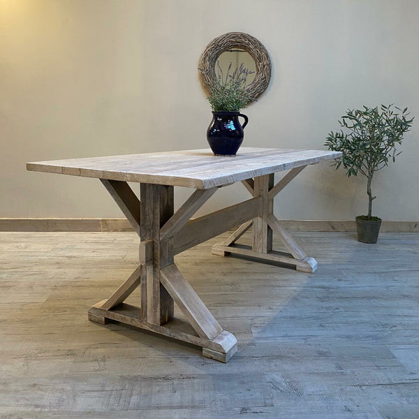 Limewaxed Distressed Trestle Table - Made from reclaimed wood - Any colour or size