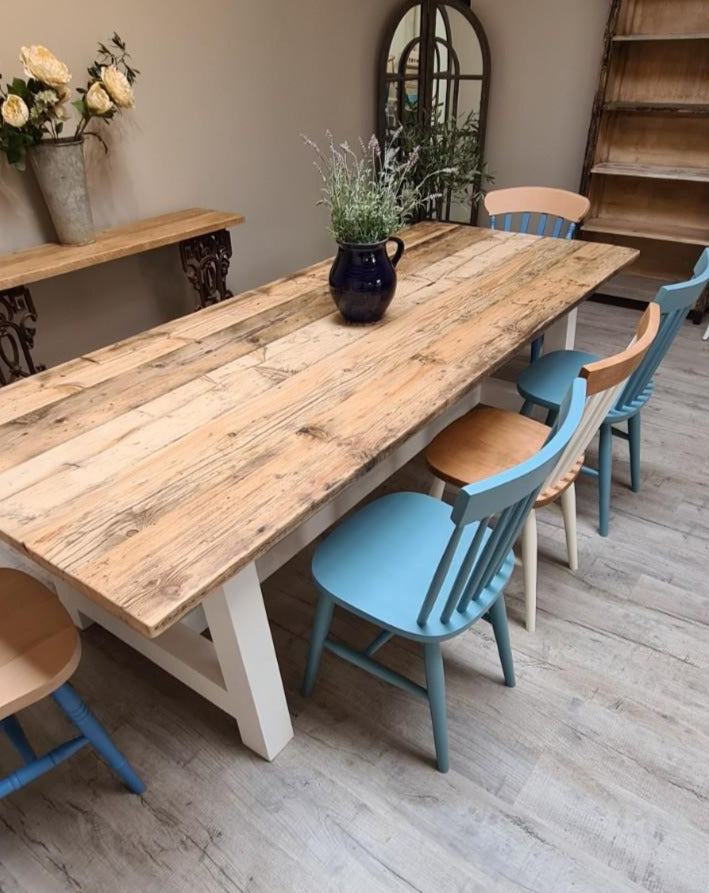 The 'St Ives' Distressed Farmhouse Dining Table - made from reclaimed wood